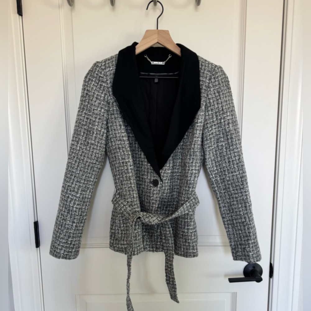 White Black Market Belted Tweed Jacket